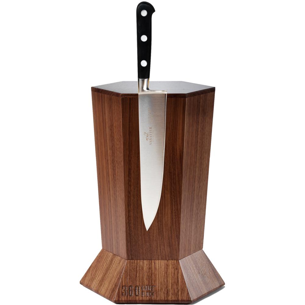 Magnetic Knife Block Walnut Wood 360 Knife Block