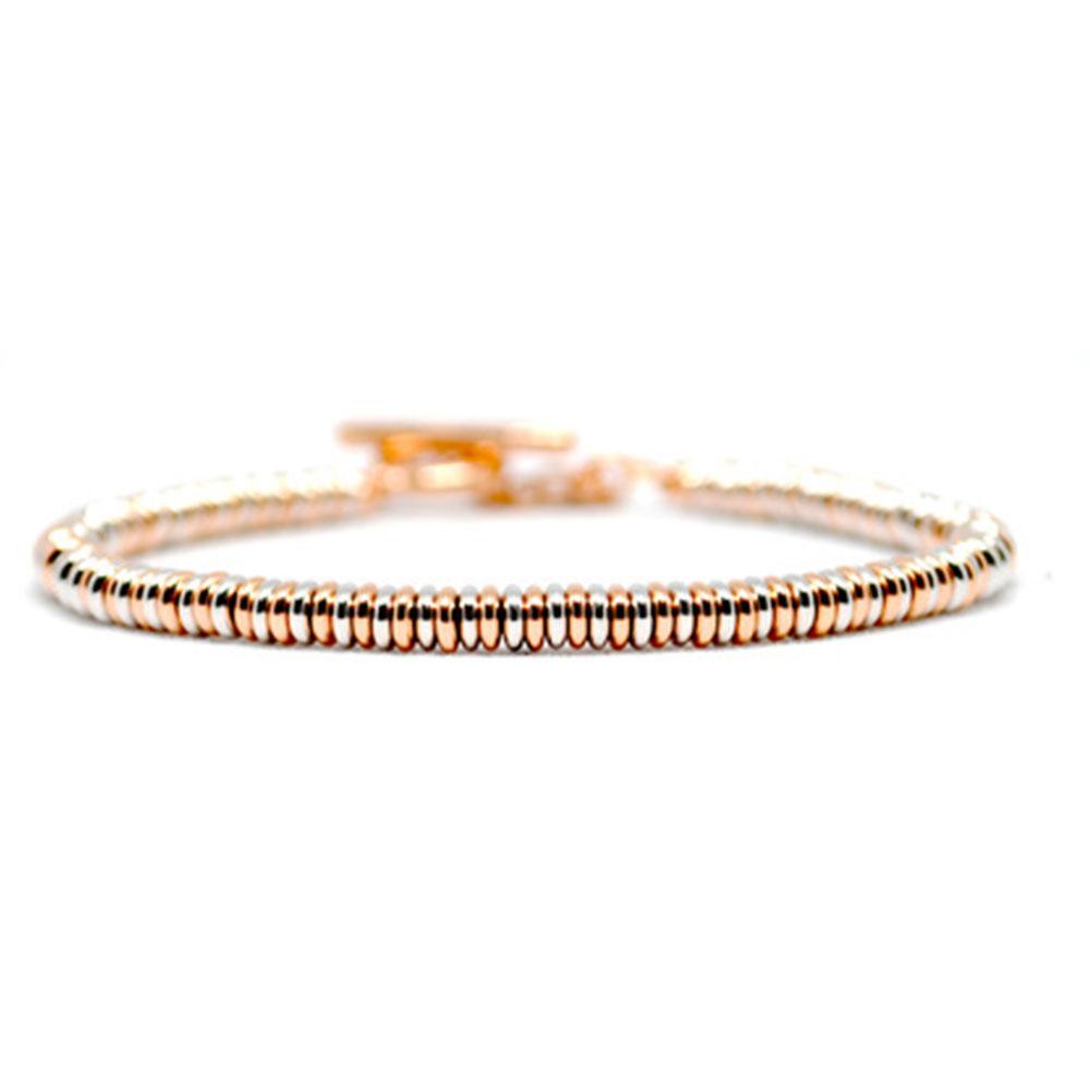 Single Beaded Bracelet | Rose/White Gold Beads | Double Bone